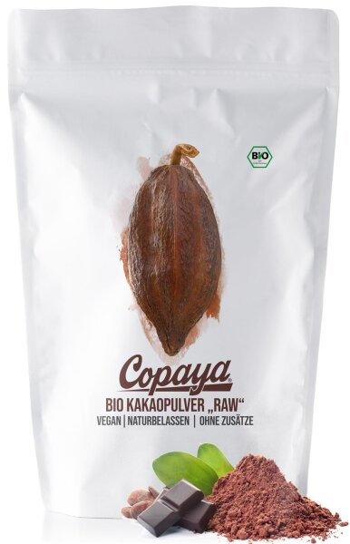 500g Bio Roh Kakaopulver, 10-12% Fett, Stark entölt, Rohkakao von Copaya