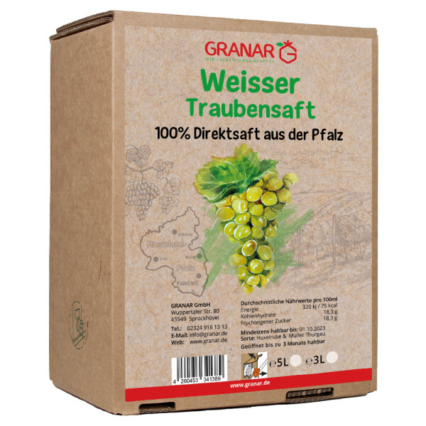 5 Liter-Box weißer Traubensaft aus der Pfalz - Ernte 2024