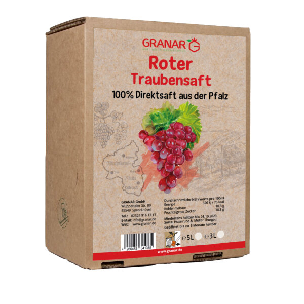 5 Liter-Box roter Traubensaft aus der Pfalz - Ernte 2024